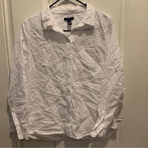 GAP 100% Cotton White Eyelet Perfect Button Down Shirt Sz M Retail Price $59.95